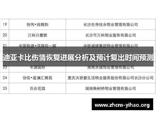 迪亚卡比伤情恢复进展分析及预计复出时间预测