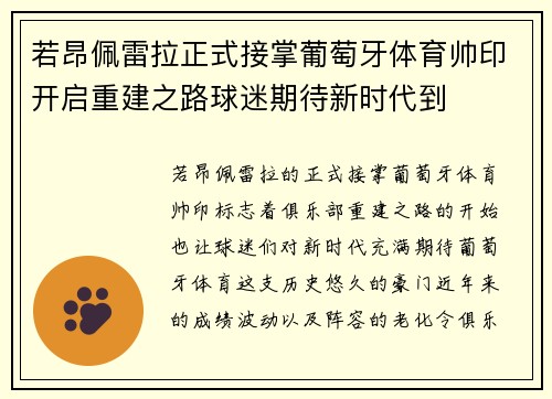 若昂佩雷拉正式接掌葡萄牙体育帅印开启重建之路球迷期待新时代到